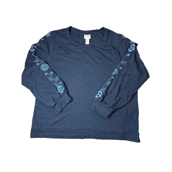 Weekends by Chico’s Blue Long Sleeve Embroidered Floral Top Women’s Size 2 (L) - Picture 1 of 7